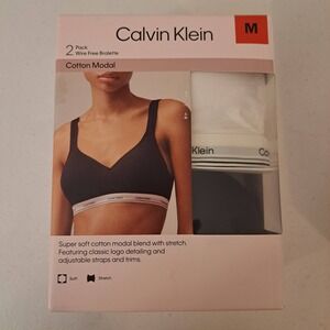 Calvin Klein Bralette 2Pack Womens M Black White New Wire Free Cotton 881-319-B8